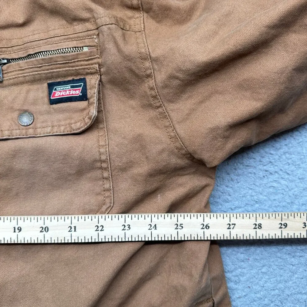 Genuine Dickies Duck Canvas Hooded Work Jacket Mens Large Brown Quilted Lined